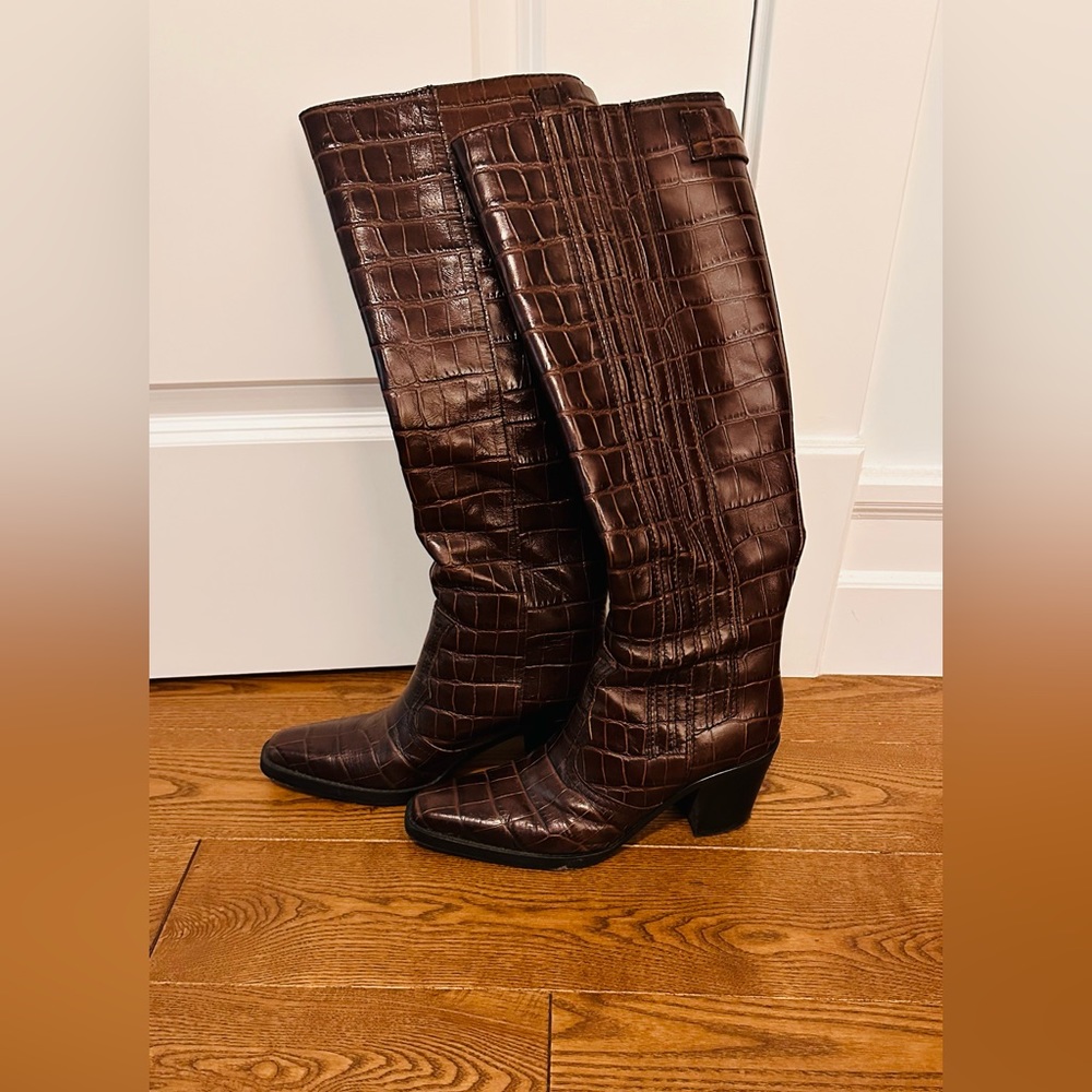Ganni Croc Embossed Western Knee High boot EUC size 38